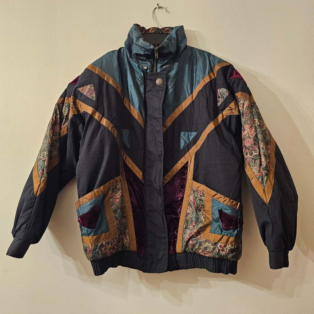 Vintage 90s Casual Club Colorblock Geometric Puffer Ski Jacket Size M